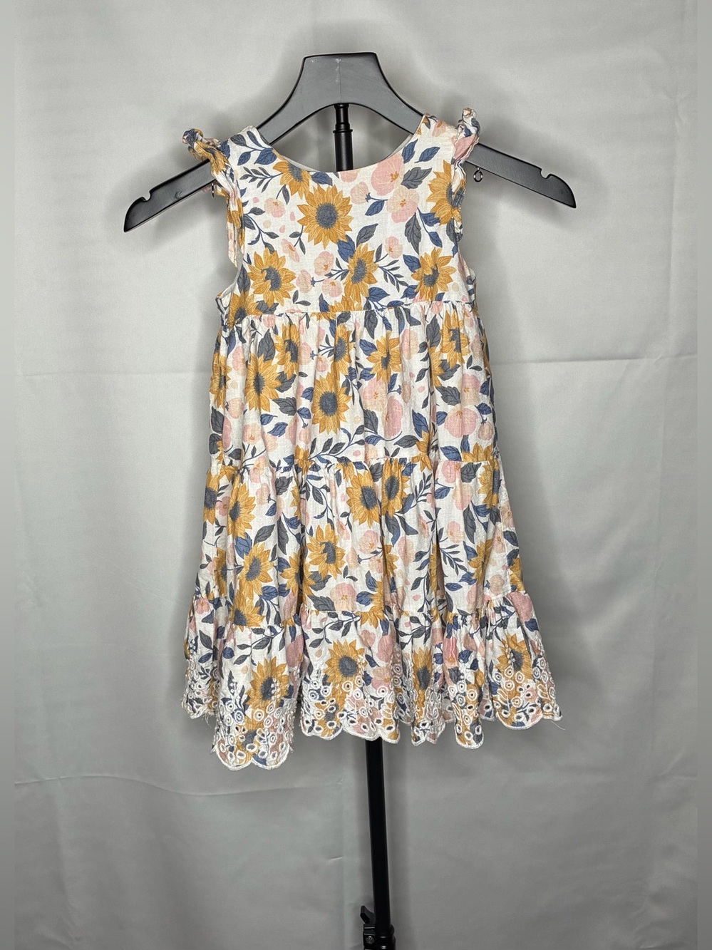 Girls White Floral Sundress with Sunflower Print